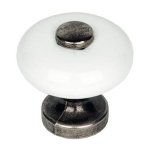 Кнопка ø30 мм (старинное серебро / фарфор)